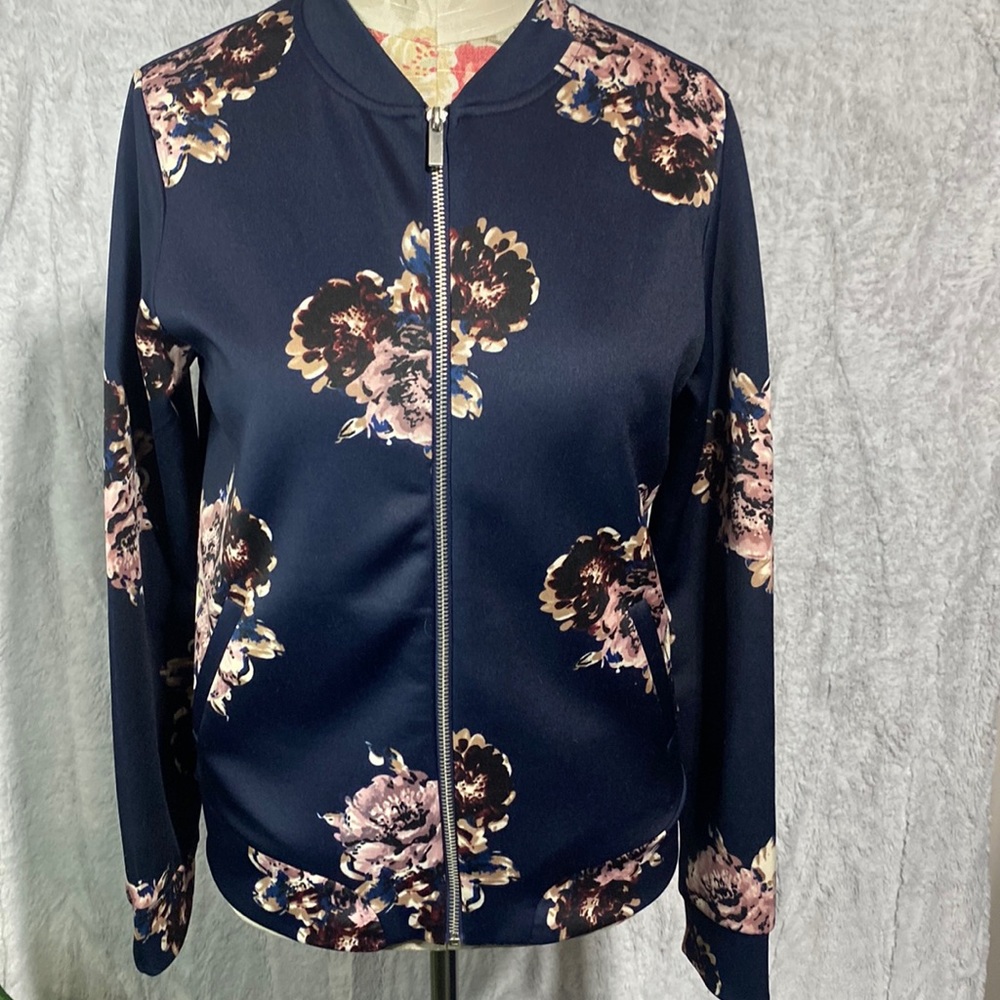 Majora size small zip up floral bomber jacket